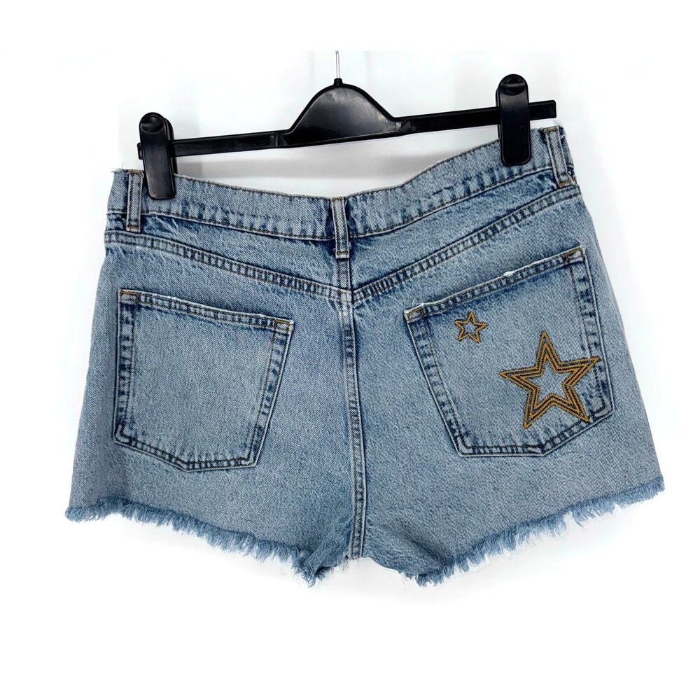 Reformation Light Blue Jean Shorts with Gold Star Embroidery